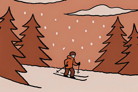 Cross-country skier gliding on the slopes in the forest.の写真素材