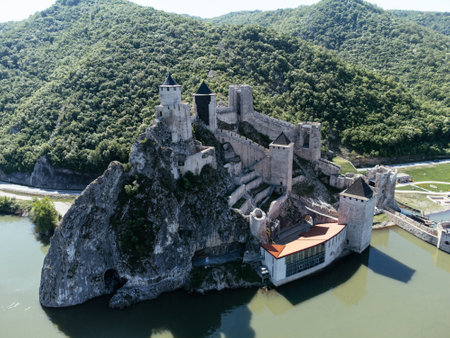 View of Golubac fortress on Danube River in Serbia, Eastern Europeの写真素材
