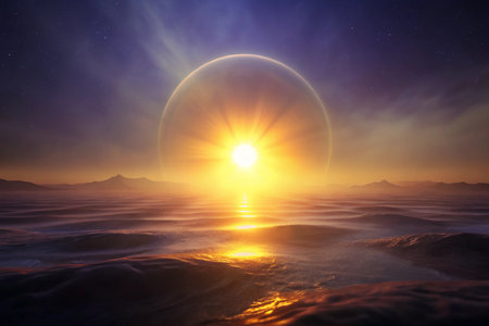 Abstract Bright yellow sun rays in background