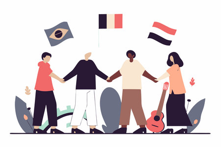 Peace concept: People of different nations hold hands together in a circleの写真素材