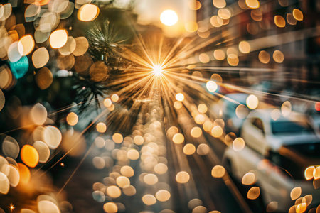 Photo Blur glow overlay. Lens flare filter. Bokeh sunlight glare leak. Orange blue white lightの写真素材