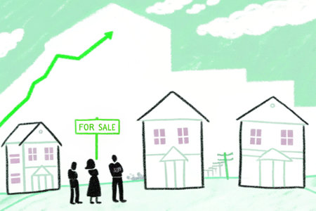 Rising real estate prices. Growing graph with houses.