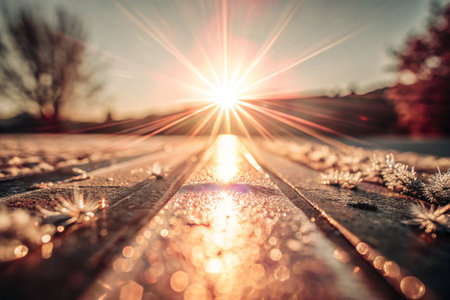 Abstract Bright yellow sun rays backgroundの写真素材