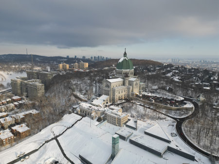Aerial view of Oratory catholic cathedral basilica. Montreal, Quebec, Canada.の写真素材