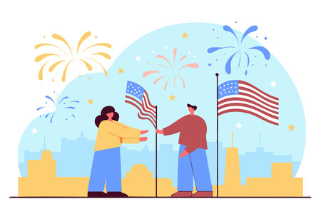 USA independence 4th of July celebration Sparklers, American Flag, Fireworks.の写真素材