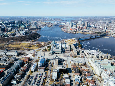 Aerial view of the capital Parliament under renovation the skyline of downtown Ottawaの写真素材