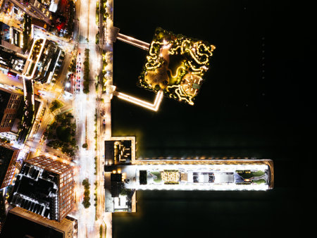 Panoramic view of the night Hudson river, New Jersey, New York City, Manhattan, USA.の写真素材