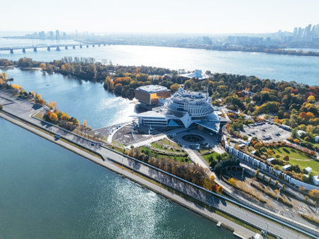 Biodome and rowing canal on the Notre-Dame island, Montreal, Canadaの写真素材