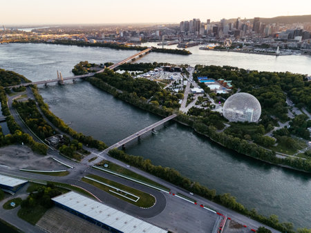 24th of May 2025. Helicopter flight view of the Formula 1 Circuit Gilles Villeneuve in Montreal. Quebec, Canada.の写真素材