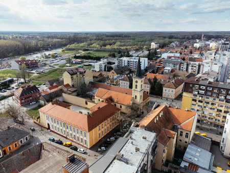 Aerial view of a small town in Serbia. Panchevoの写真素材