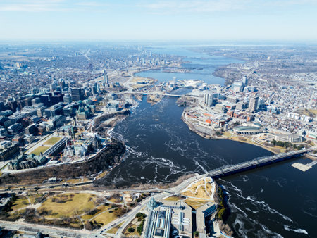 Aerial city view of the skyline of downtown Ottawa, Parliament buildings Ottawa, Ontario Canada.