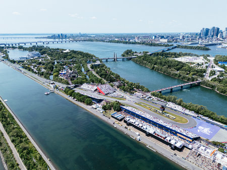 14th of June 2025. Helicopter flight view of the Formula 1 Circuit Gilles Villeneuve in Montreal. Quebec, Canadaの写真素材
