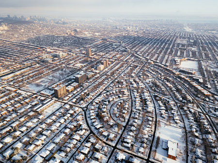 Suburban Winter in Montreal, Quebec, Canadaの写真素材