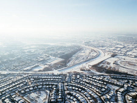 Suburban Winter in Montreal, Quebec, Canadaの写真素材
