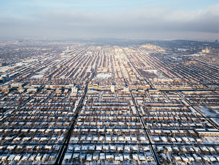 Suburban Winter in Montreal, Quebec, Canadaの写真素材