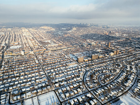 Suburban Winter in Montreal, Quebec, Canadaの写真素材