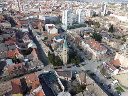 Aerial view of a small town in Serbia. Panchevo.の写真素材