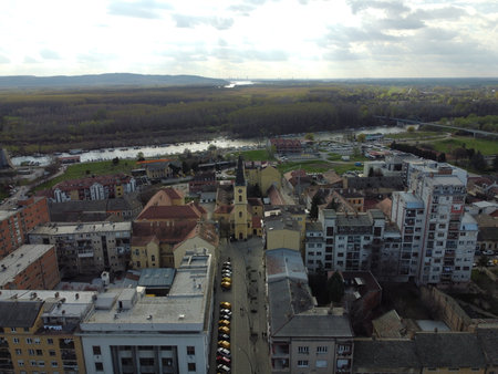 Aerial view of a small town in Serbia. Panchevo. Western Europeの写真素材