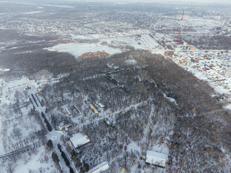 Aerial view of Uralsk city center, central park, downtown, Kazakhstan.の写真素材