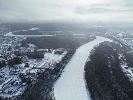 Aerial view of Uralsk city center, central park, downtown, Kazakhstan.の写真素材