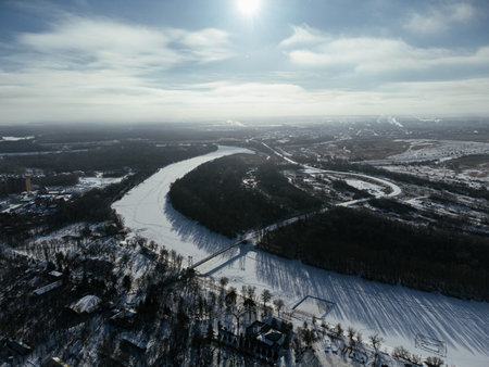 Aerial view of Uralsk city center, central park, downtown, Kazakhstan.の写真素材