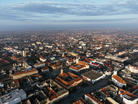 Drone view of Sombor town, square and architecture, Vojvodina region of Serbia, Europeの写真素材