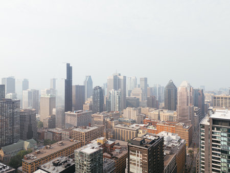 Heavy smog in Montreal downtown because of wildfire and industrial pollution, Quebec, Canada..の写真素材