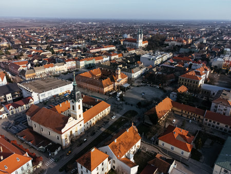 Drone view of Sombor town, square and architecture, Vojvodina region of Serbia, Europeの写真素材
