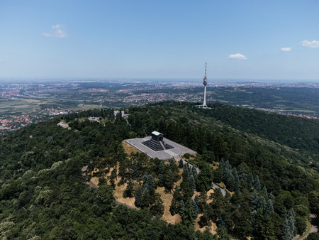 Monument to the unknown hero at Avala mountain, Drone view, Belgrade Serbia.
