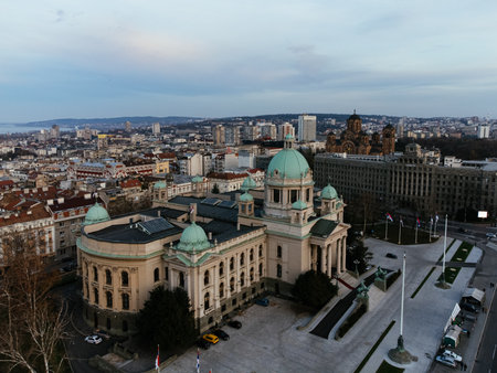 Drone view of the National Assembly of the Serbia Republic. Europeの写真素材