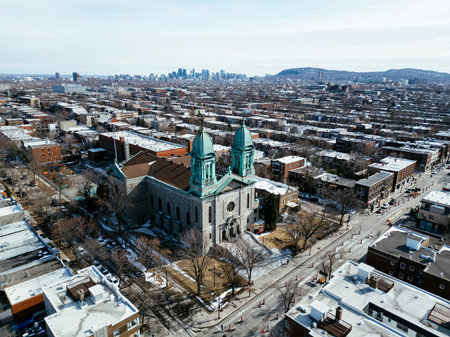 St. Marks Catholic Church in Montreal under blue sky, historic landmark in Quebec, Canada. g.の写真素材