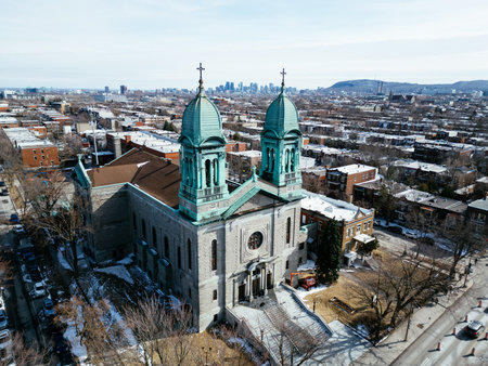 St. Marks Catholic Church in Montreal under blue sky, historic landmark in Quebec, Canada. g.の写真素材