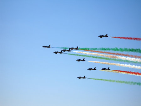 Italian demoteam Frecce Tricolori at Airshow in Moscow.の写真素材