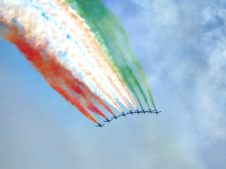 Italian demoteam Frecce Tricolori at Airshow in Moscow.の写真素材