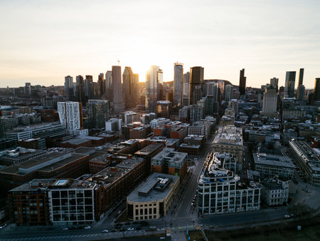 Montreal evening skyline with illuminated streets in Old Port district. g.の写真素材