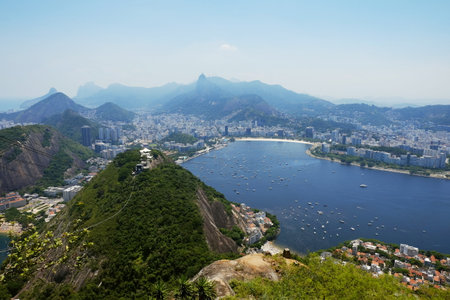 Cable car going to the Sugar Loaf in Rio de janeiro Brazil.の写真素材