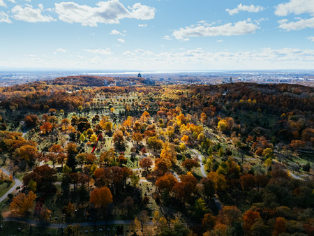Aerial view of Montreal and Mount Royal in autumn, evoking nature and environmental chemistry concepts. g.の写真素材