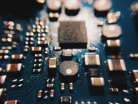 Electronic circuit board with processor, close up!!の写真素材
