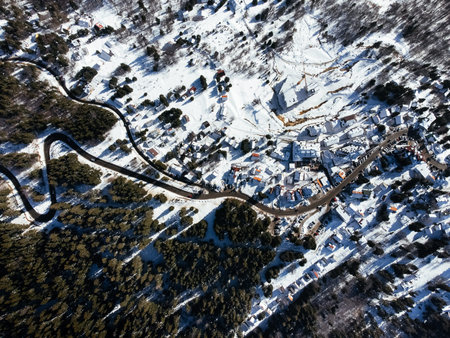 The mountain village near the ski resort Kopaonic, Serbia. drone view from the aboveの写真素材
