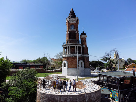 7th of September 2023 tourists excursion of Gardos tower, Saint Nicholas church, Zemun, Belgrade, Serbia.の写真素材