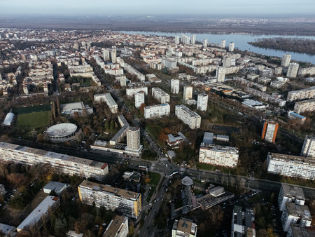 Drone view of Belgrade city, New Belgrade district.の写真素材
