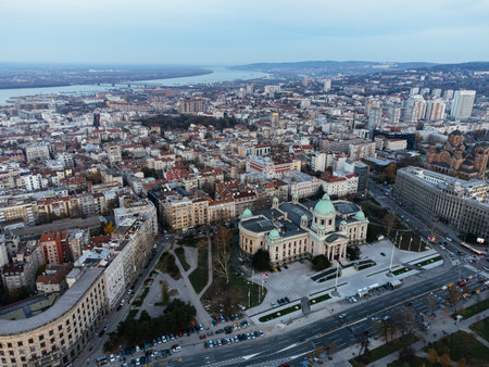 Drone view of the National Assembly of the Serbia Republic.の写真素材
