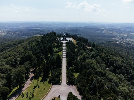 Monument to the unknown hero at Avala mountain, Drone view, Belgrade Serbia.の写真素材