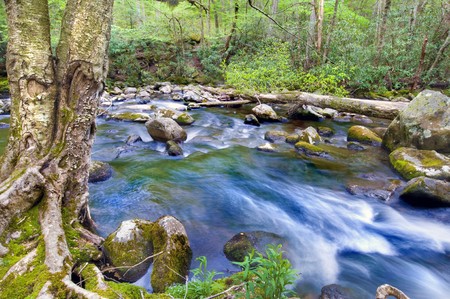 beautiful smoky mountain river, long exposureの写真素材