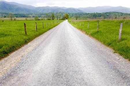 Country road in Cades Cove, Great Smoky Mountains National Parkの写真素材