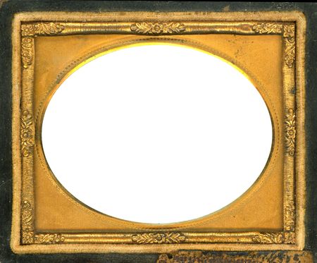 Beautiful ornate gold metal picture frame from the 1840s. This type of picture frame was used with the earliest style photos such as Daguerreotypes, Ambrotypes and Tintypes.  They were in popular use from the 1840's-1860s (Victorian Era).  Image contains の写真素材