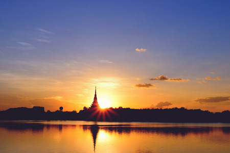 Silhouette temple in thailand khonkaen landmarksの写真素材