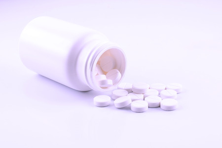 Bottle of paracetamol 500 milligram in violet  toneの写真素材
