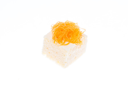 Thai dessert Foythong Cake or Gold Egg Yolks Thread isolate on white backgroundの写真素材