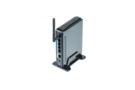 Black Wireless Router isolated on white backgroundの写真素材